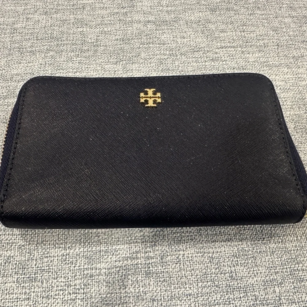 Tory Burch Black Wallet with Gold Accents
